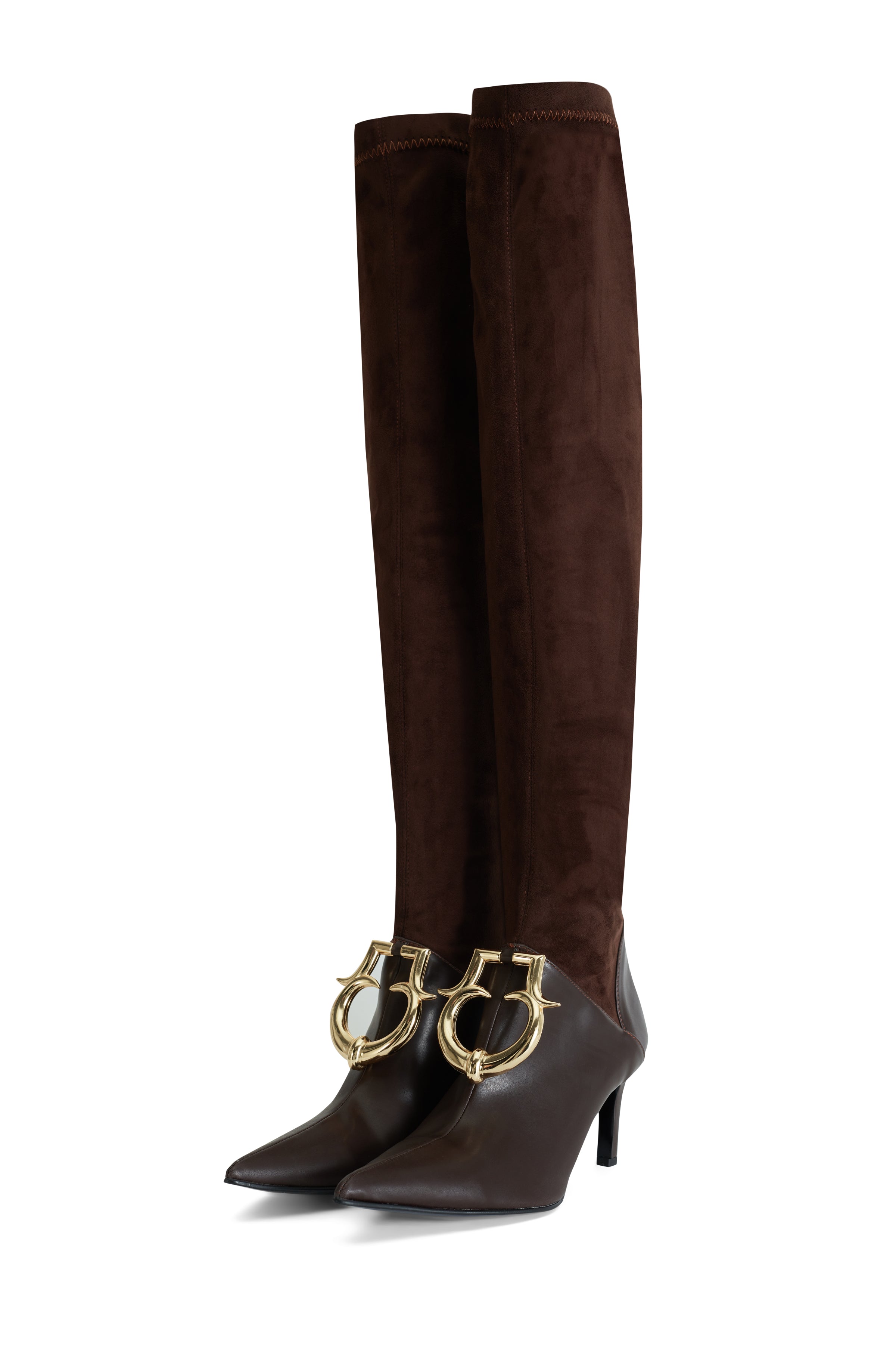 Brown Suede Sock Boots With Gold Buckle Detail RAISA VANESSA INT