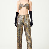 Antic Gold & Silver Hand-Embroidered Silk Chiffon Pants