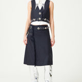 Dark Grey Wool Vest With Metallic Buttons And Piercing Detail