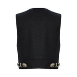 Dark Grey Wool Vest With Metallic Buttons And Piercing Detail