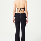Black Stretchy Flower Detailed Wide Leg Pants