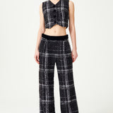 Black & White Plaid Sequin Embellished Tweed Pants