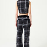 Black & White Plaid Sequin Embellished Tweed Pants