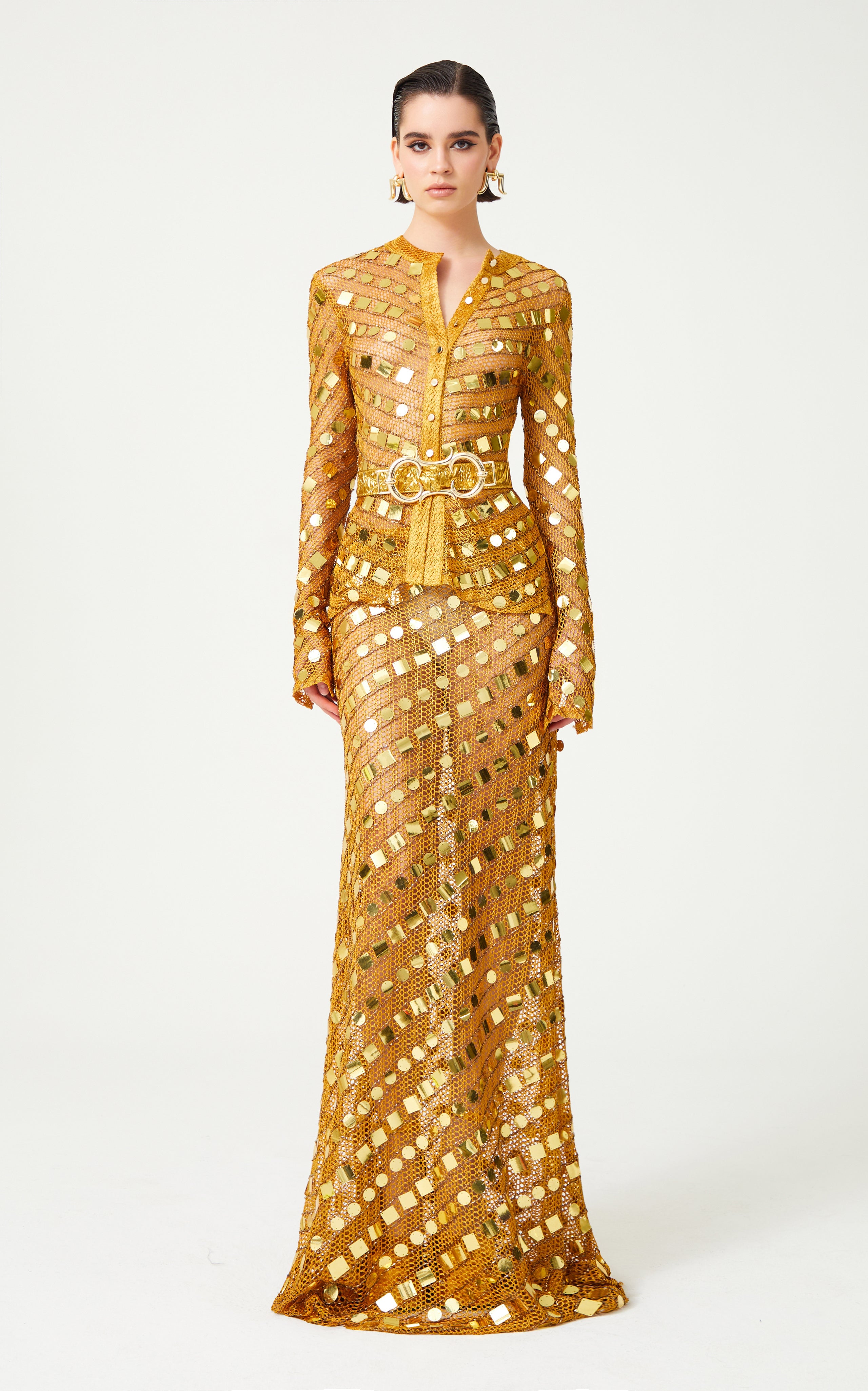 Gold Sequin Embroidered Maxi Skirt  RAISA VANESSA INT