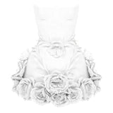 White Linen Mini Dress With Corset And Flower Details