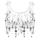 White Beaded Tulle Crop Top With Dripping Gold Sequin And Embroidery Details