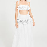 White Linen Maxi Skirt With Flower Details