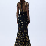 Maxi Dress With Leopard Sequin And Silk Velvet Detail