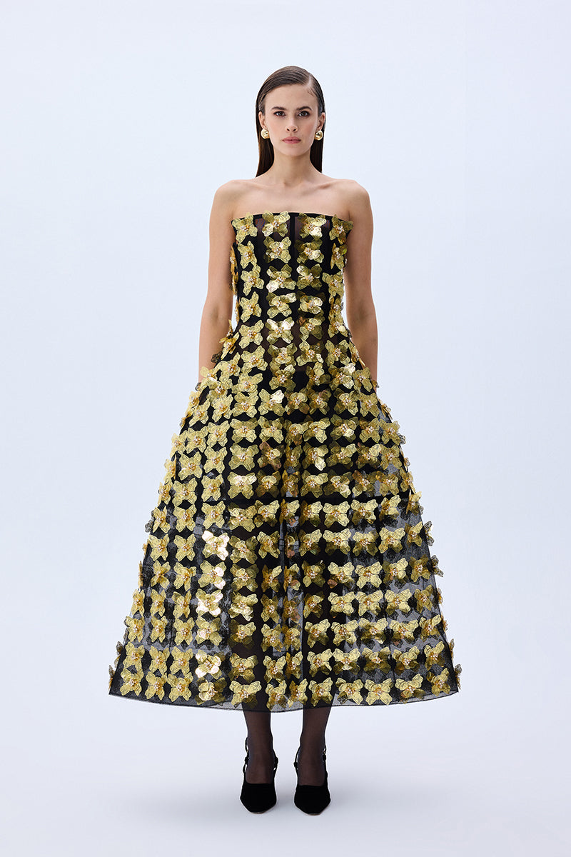 flowers gold dress Gilded Glamour Gown Teuta Matoshi