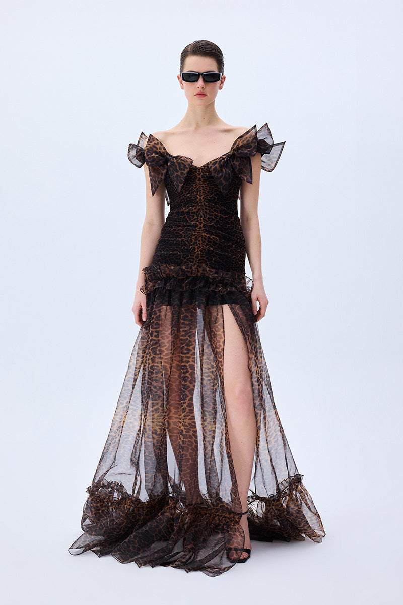 organza maxi dress Leopard Print With Bow Detail – RAISA VANESSA INT high side slit Color:Spring Meadow Men's Burgundy Medallion Toe NPU-Dhan-202249