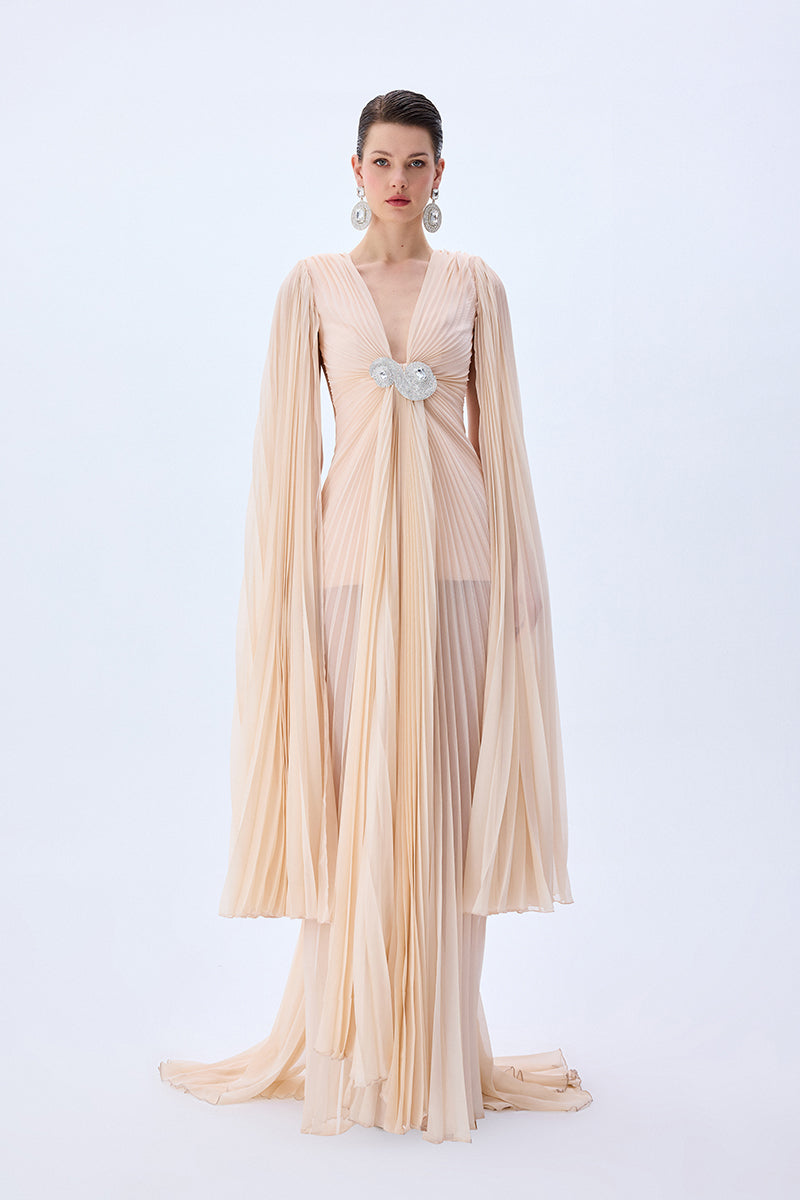 white christmas dresses Champagne Mermaid One Shoulder Chiffon Pleated Long Bridesmaid Dress Champagne / US 10 main image 1