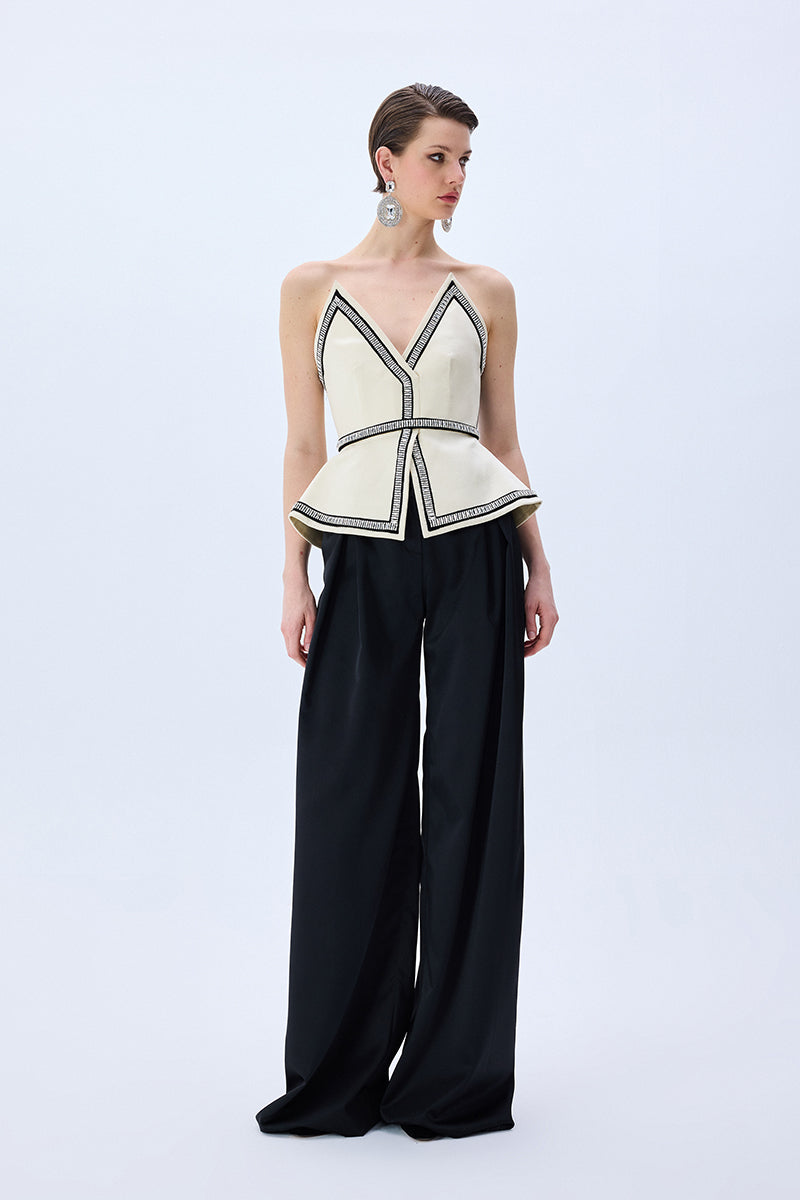 Pleated Black Satin Pants  RAISA VANESSA INT