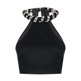 Black Velvet Crop Top With Crystal Rope Neckline