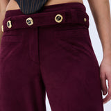 Burgundy Suede Wide Leg Pants With RV Stamped Button Detailed Belt