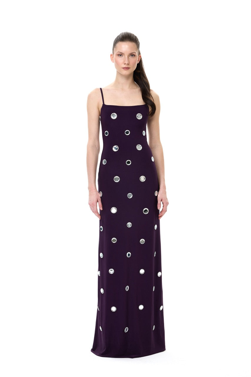 Plum Jersey Dress With Mirror Embellishment – RAISA VANESSA INT