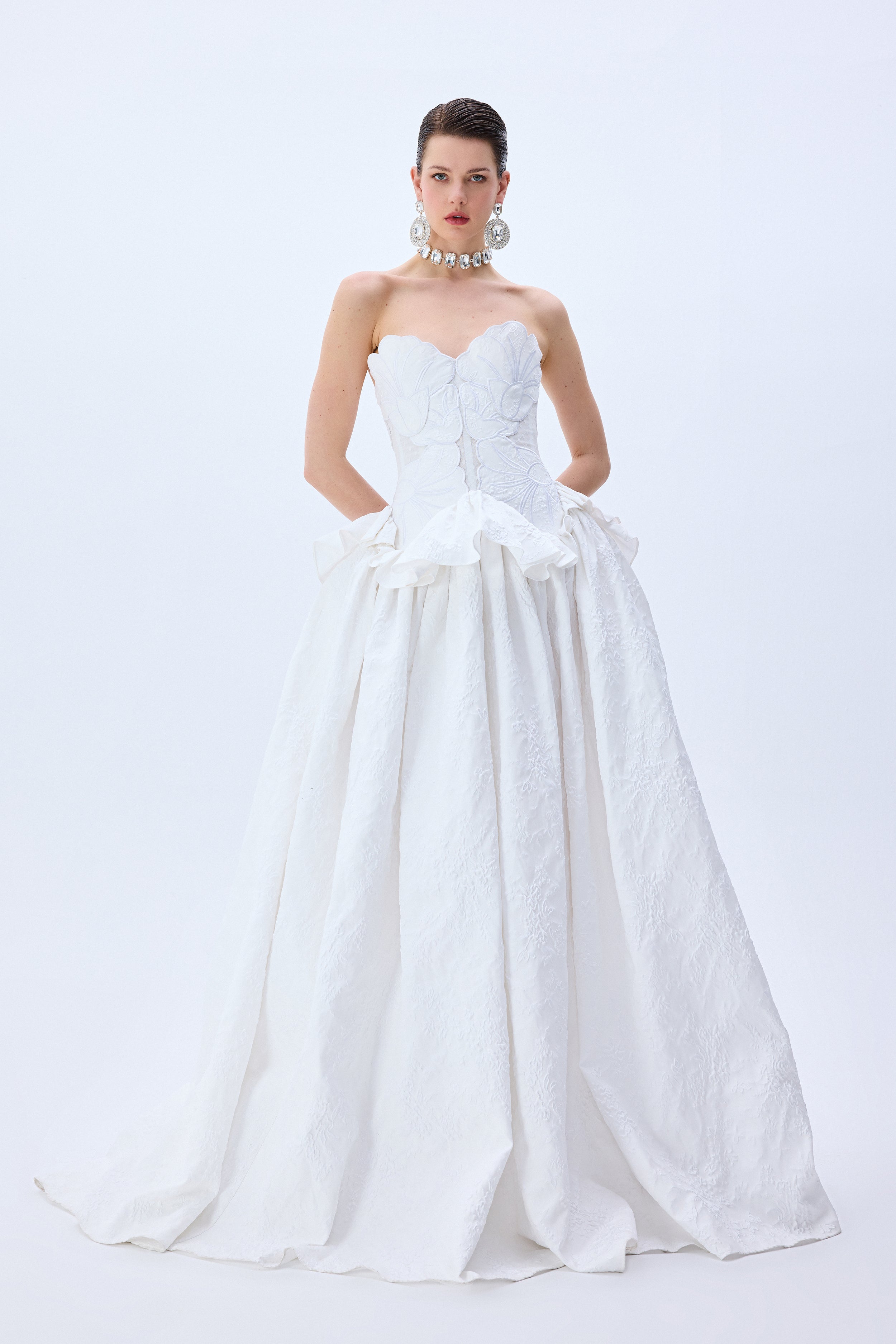 knee length dresses for ladies Floral Jacqaurd A-Line Wedding Dress main image 1