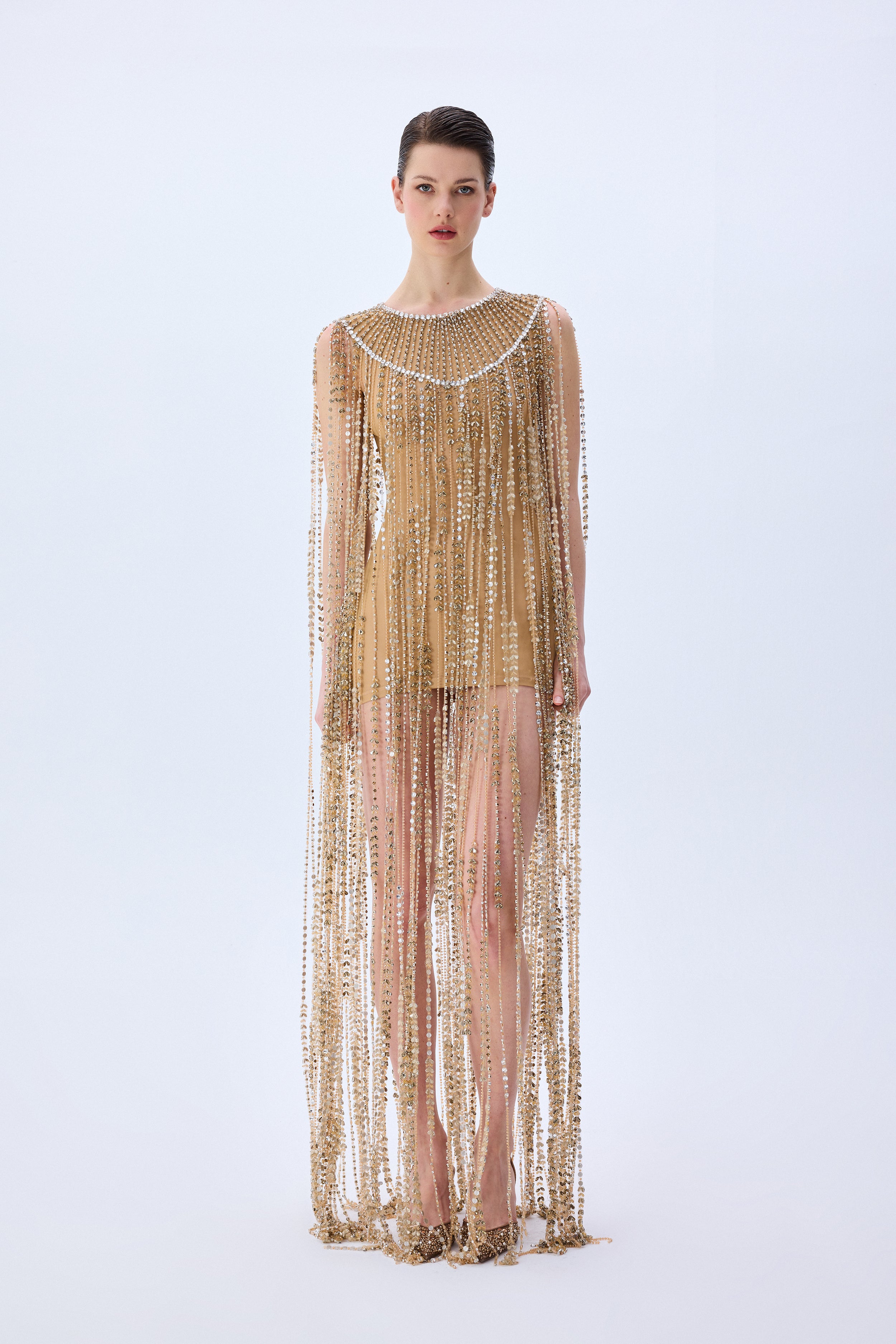 Tulle Dress With Crystal Fringes – RAISA VANESSA INT