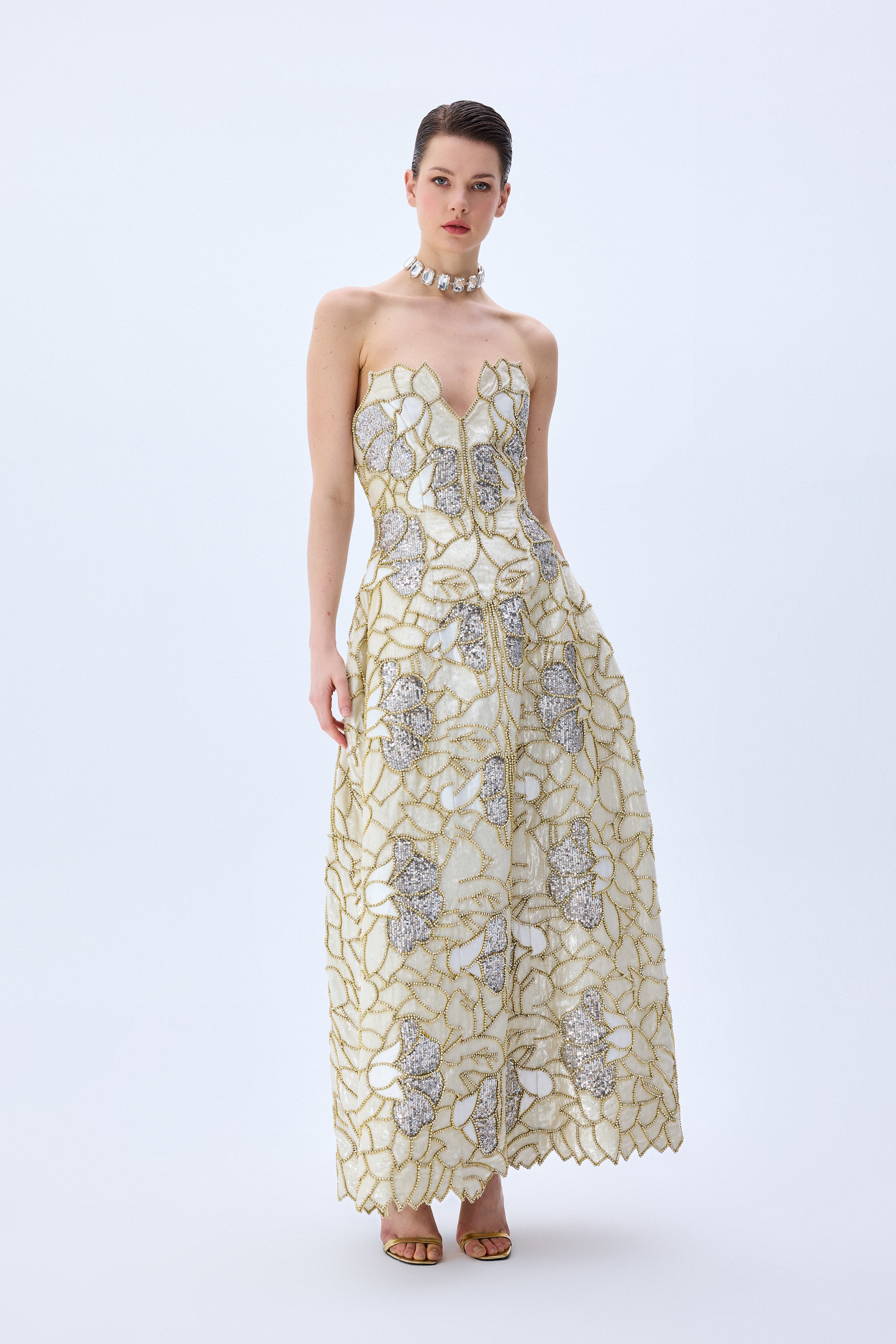 coral and blue dress Crystal Chain And Sequin Embroidered, Fuzzy Velvet Flower Patterned Mi –  RAISA VANESSA INT