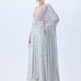 Chiffon Silver Fully Sequined Kaftan With Crystal Belt