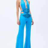 Blue Flare Pants With Handmade Belt Detail