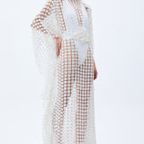 Floral Embroidered Transparent Kaftan With Handmade Belt