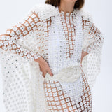 Floral Embroidered Transparent Kaftan With Handmade Belt