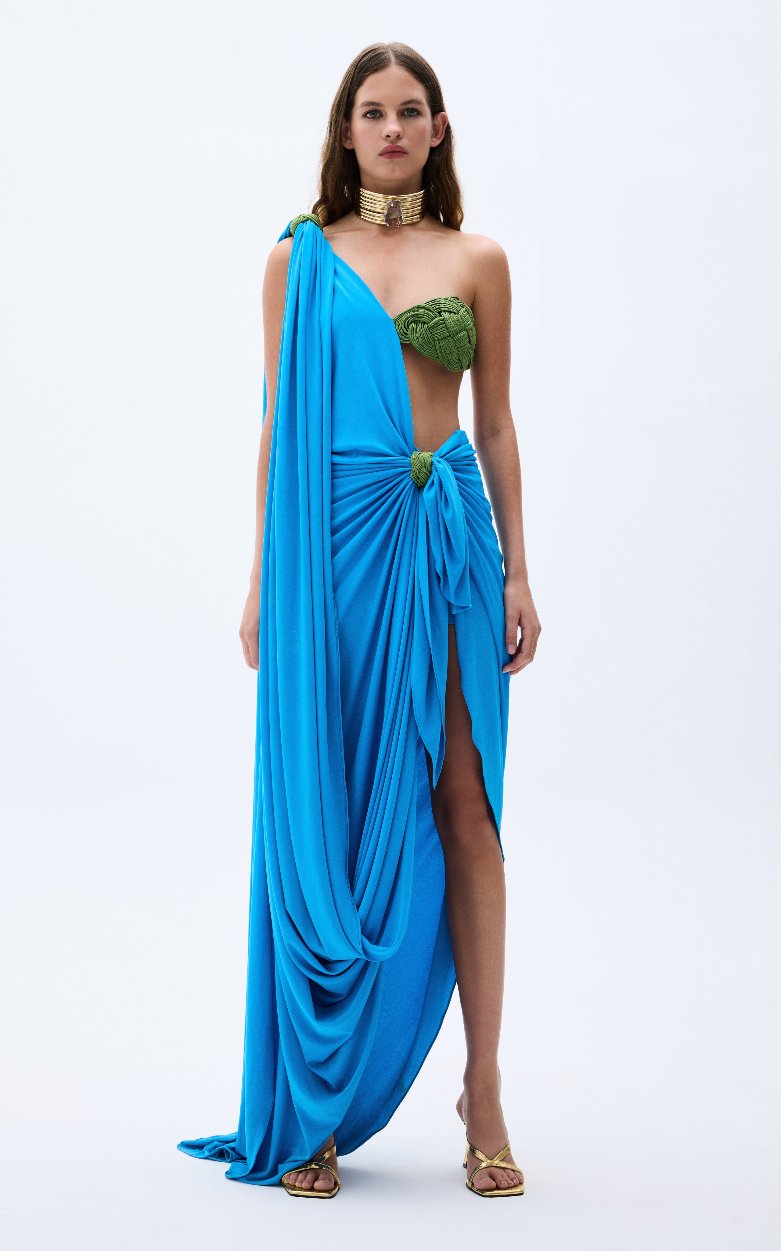 maxi dress with bra One Shouldered Blue Maxi Dress With Handmade Rope Detailed Bra – RAISA  VANESSA INT