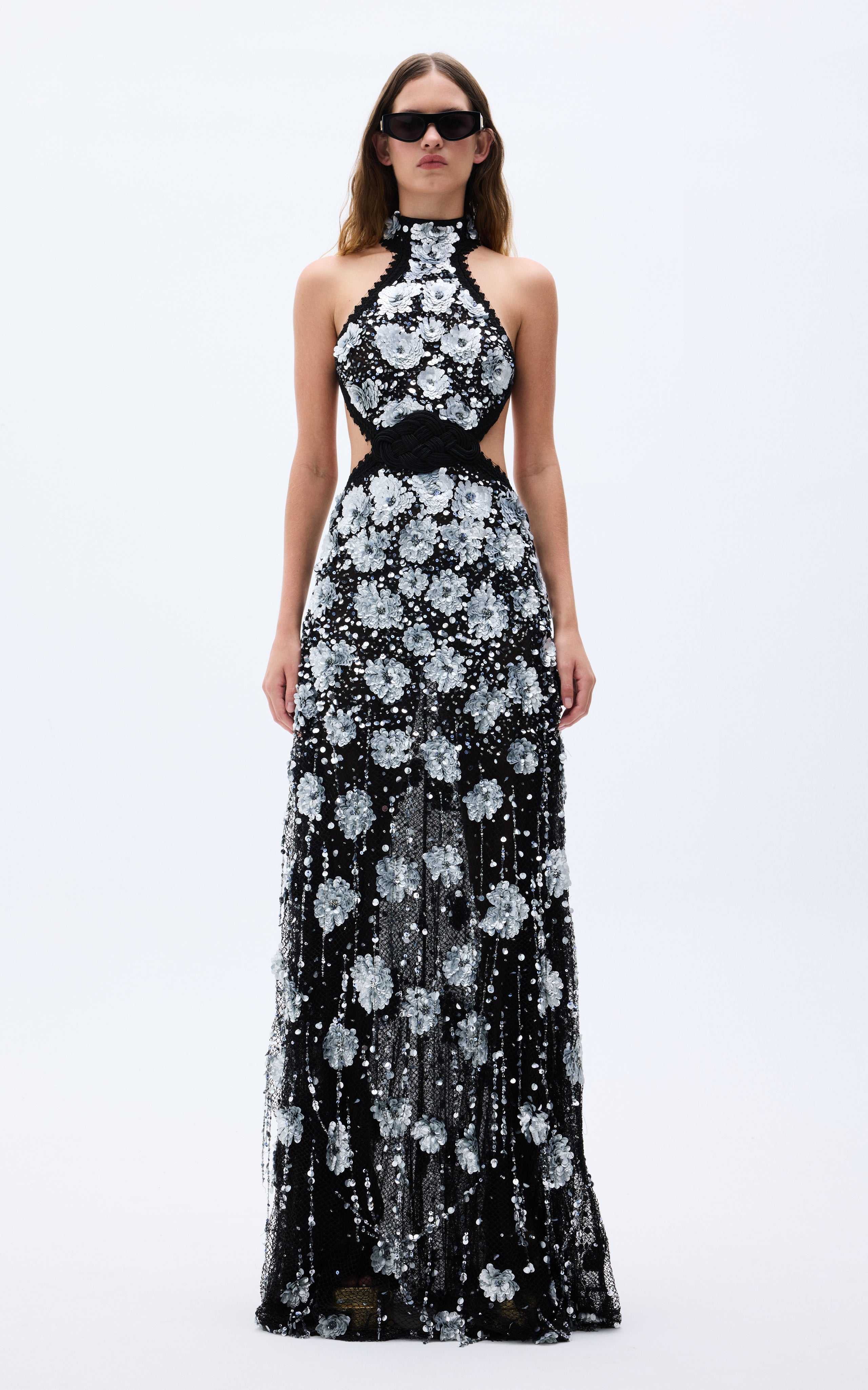 black sequin embroidered dress Strapless fully embroidered sequin dress with black tulle overlay