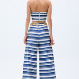 Navy Striped Wide Leg Pants