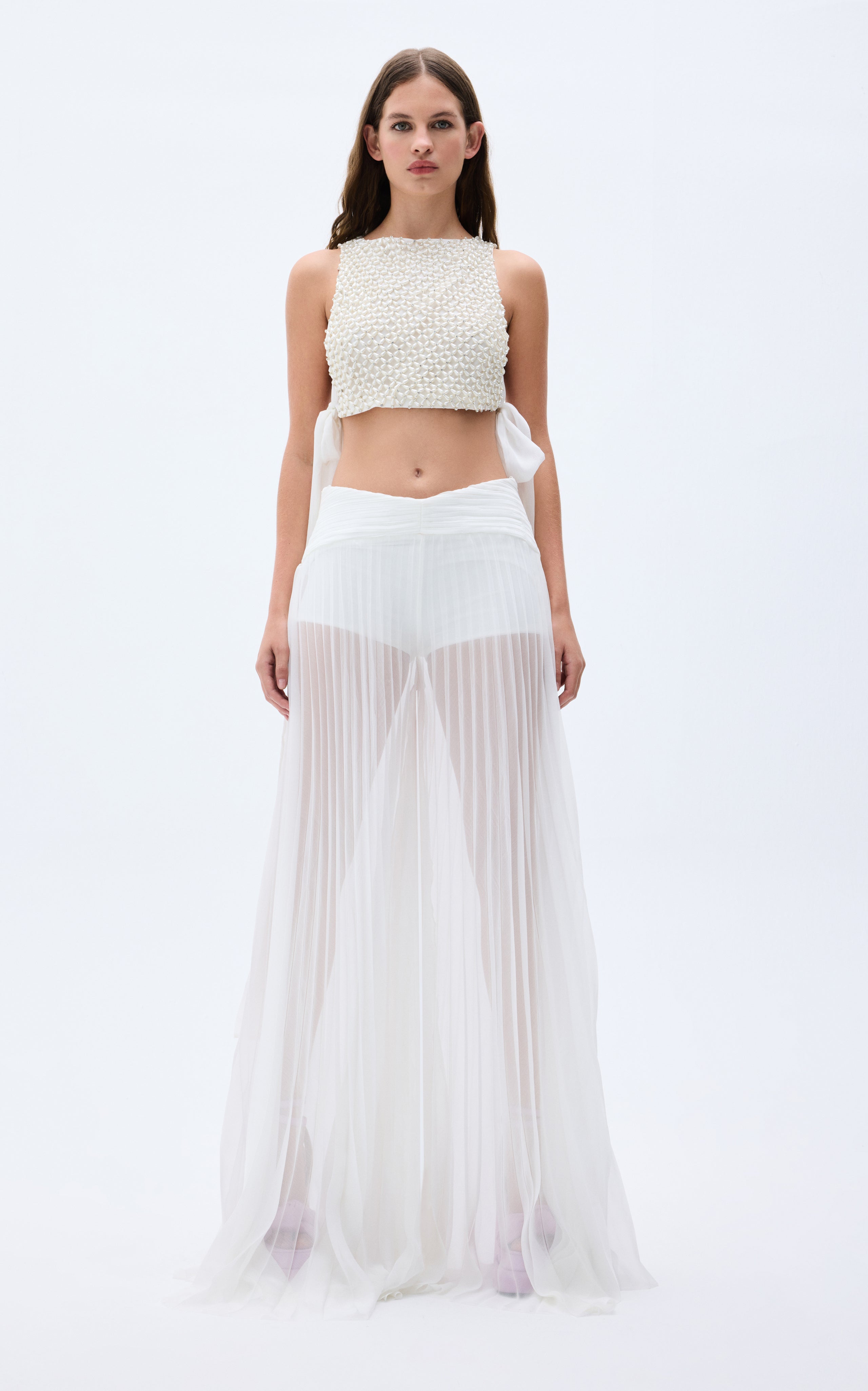 【新品】Riu Sheer pleats flower tops ホワイト White Pleated See Through Wide Leg Pants – RAISA VANESSA INT