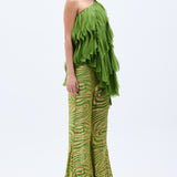 Gold Sequined Pistachio Green Chiffon Wide Leg Pants