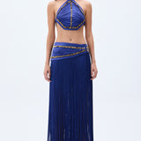 Fringed Midi Skirt With Gold Chain Detail