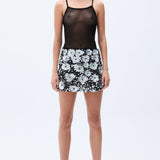 Flower Shaped Sequin Embroidered Black Net Mini Skirt