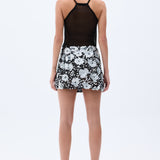 Flower Shaped Sequin Embroidered Black Net Mini Skirt