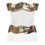 White Linen Corset Top With Gold Wavy Sequin Details