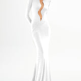 Maxi Dress With Wavy Transparent Deep Decollete Detail