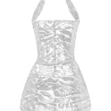 White Baloon Mini Dress With Patterned Sequin Details