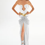 White Strapless Medusa Maxi Dress With Sequin Details