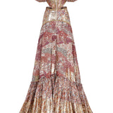 Ethnic Patterned Maxi Dress With Windows And Baloon Sleeves
