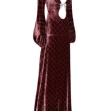 Velvet Maxi Dress with Buckled Cleavage Detail