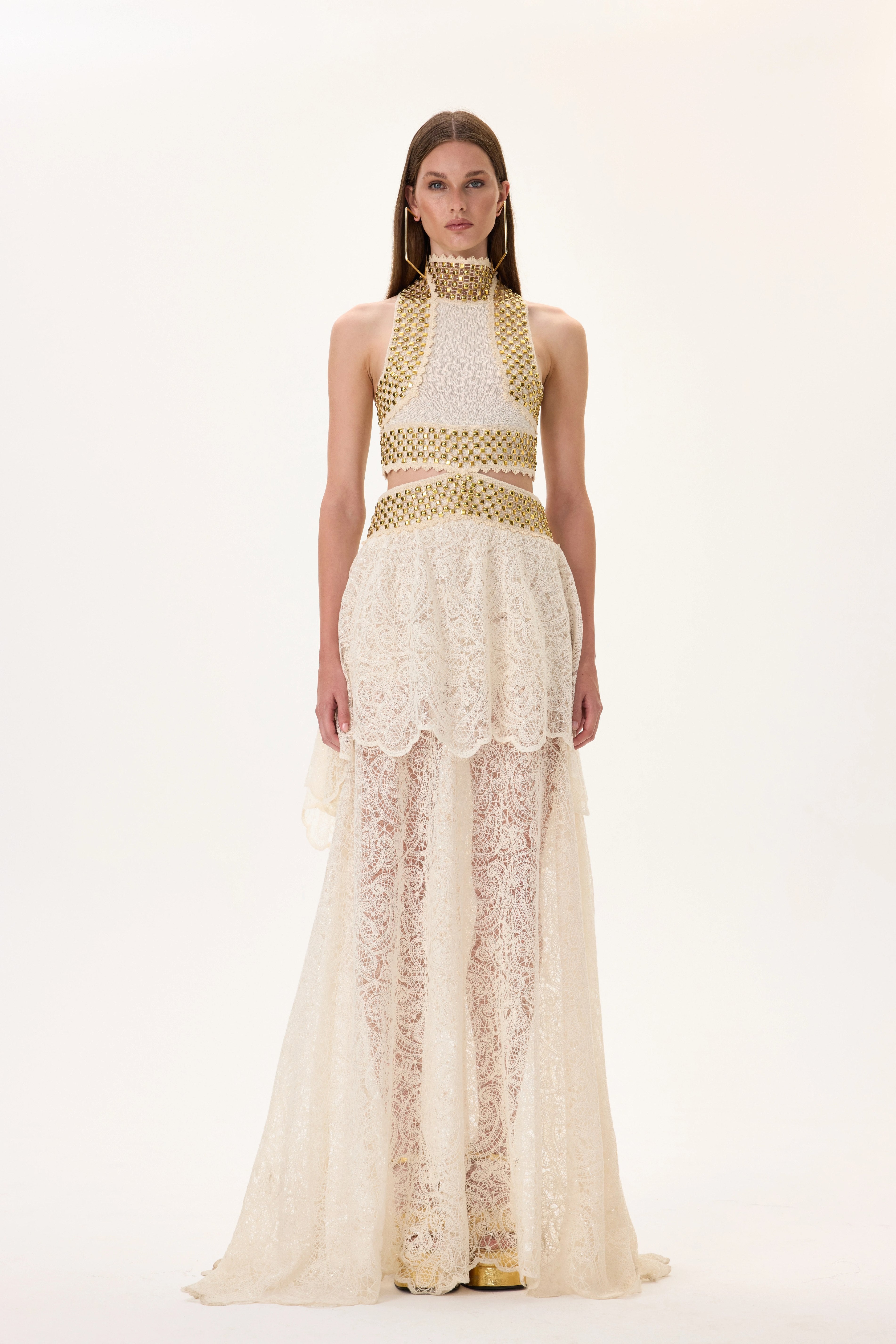 knee length dresses for ladies Maxi Dress With Knitted Top and Two Layered Lace Skirt With Gold Metal –  RAISA VANESSA INT