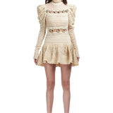 Sequined Knit Turtle Neck Mini Dress With Crystal Buttons