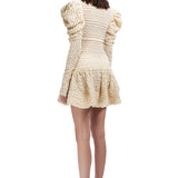 Sequined Knit Turtle Neck Mini Dress With Crystal Buttons