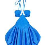 Halter Neck Mini Baloon Faille Cutout Dress With Crystal-Embellishement