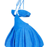 Halter Neck Mini Baloon Faille Cutout Dress With Crystal-Embellishement