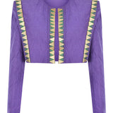 Quilted Linen Crop Top Jacket With Gold Details