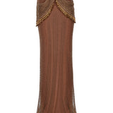 Crystal-Embellished Fishnet Maxi Skirt With Beaded Fringe Details
