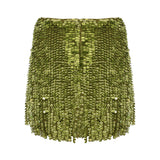 Sequined Mini Skirt With Fringes