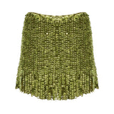 Sequined Mini Skirt With Fringes