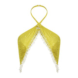 Crystal Embellished Beade Fringed Halter Neck Top